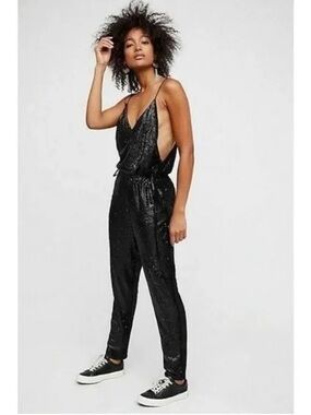Free People Black Sequinned Jumpsuit